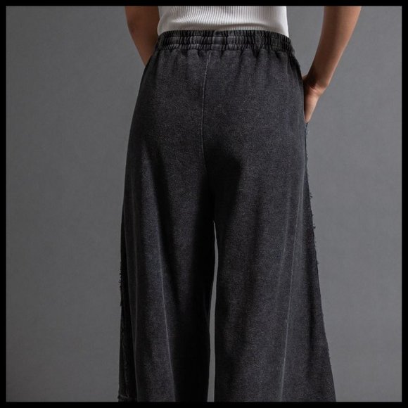 EASEL "Criss Cross" Cotton Mineral Washed Flared Wide Cropped Leg Palazzo Pants - Picture 9 of 11